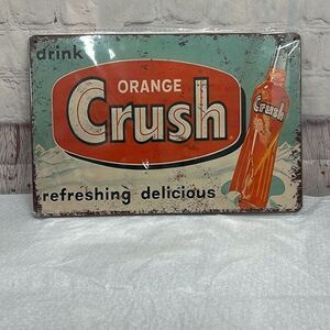 Orange Crush Vintage Tin Sign – 12” x 8” | Retro Soda Reproduction Wall Art